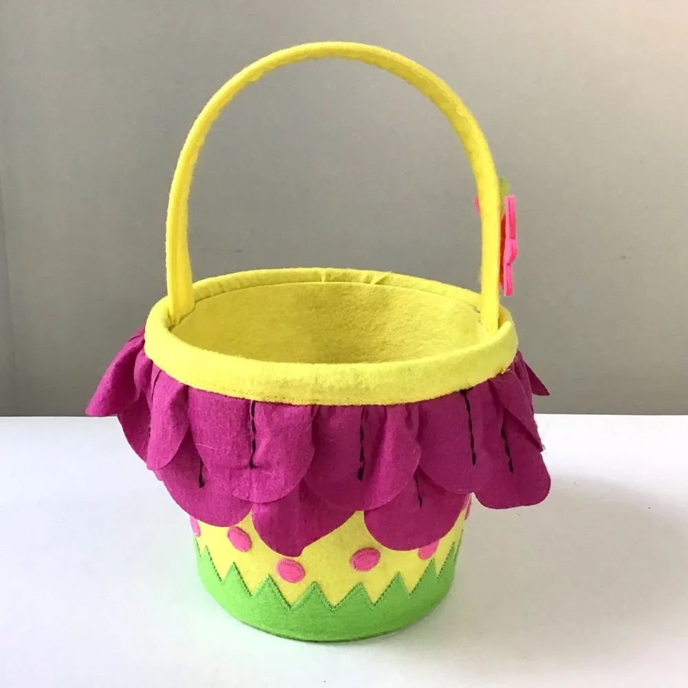 Decorative Felt Basket Bucket with Handle Butterfly Grass Flower Petals Ruffle
